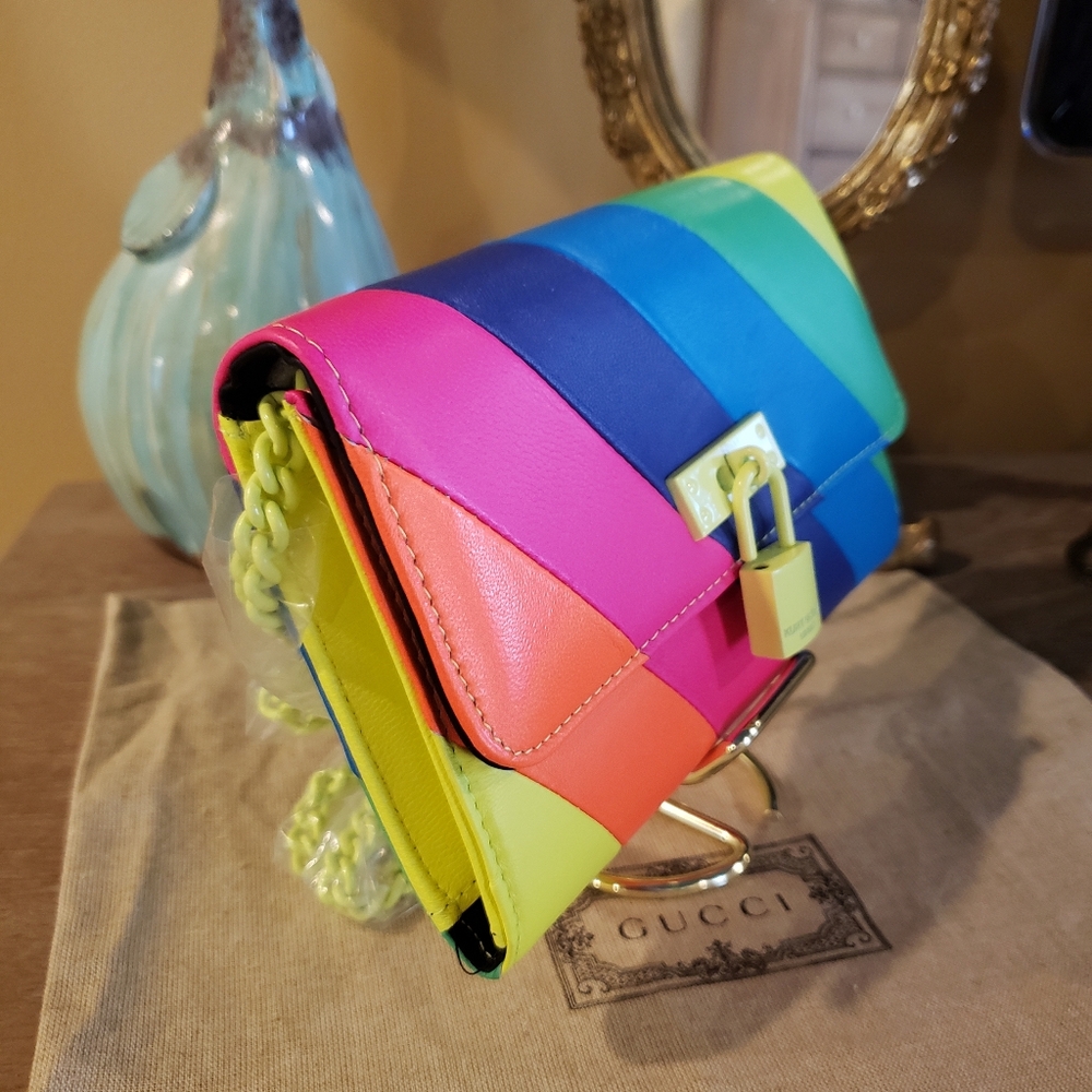Kurt Geiger Rainbow Stripe Leather Crossbody - Neon Multicolor NWT! - Picture 6 of 10